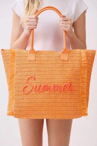 Straw Fringe Summer Beach Tote Bag