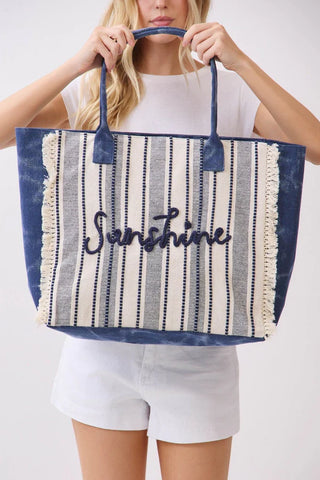 Vintage Sunshine Strip Fringe Beach Tote Bag