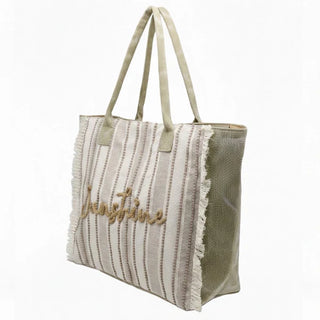 Vintage Sunshine Strip Fringe Beach Tote Bag