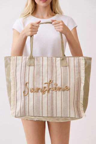 Vintage Sunshine Strip Fringe Beach Tote Bag