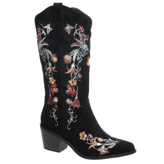 Black Suede Flower High Boots