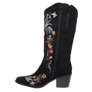 Black Suede Flower High Boots