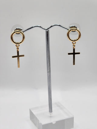 Gold Cross Dangle Earrings