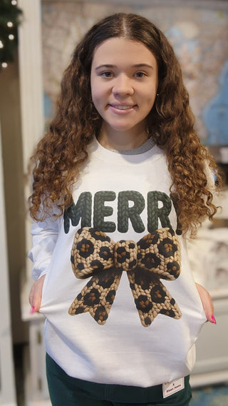 Merry Leopard Bow Graphic Sweatshirt