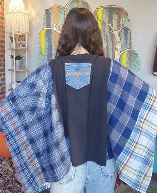 Band Tee Upcycled Flannel-Kiss World Tour