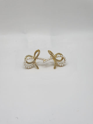Pearl Diamond Bow Crossover Earrings
