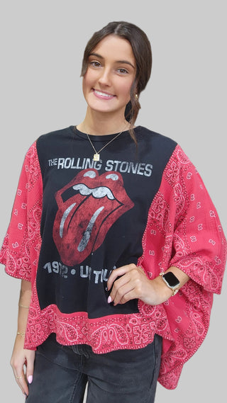 Bandana Banded Top, Black Rolling Stones