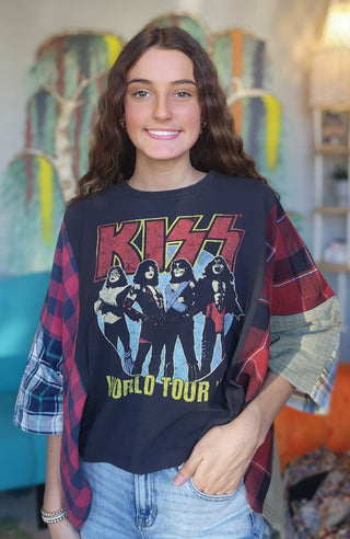 Band Tee Upcycled Flannel-Kiss World Tour