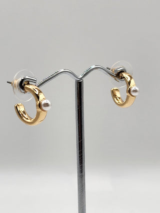Simple Gold Pearl Hoop Earrings