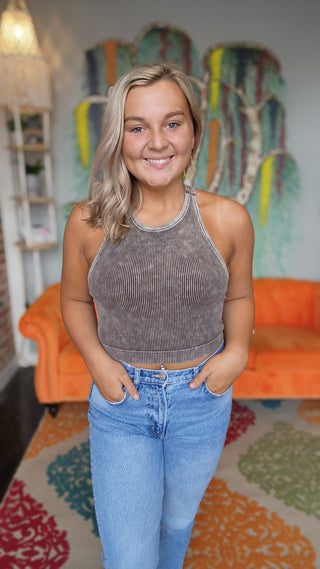 Washed Ribbed Padded Tank Top