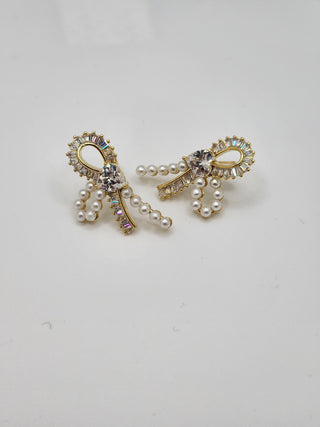 Crystalized Half Bow Pearl Earrings