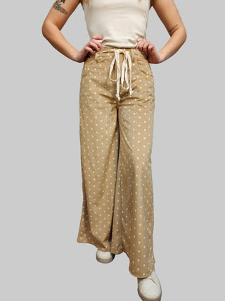 Wide Leg Corduroy Polka Dot Pants
