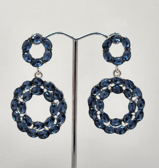 Deep Navy Silver Circle Earrings