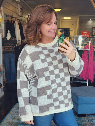 Vintage Checkered Chunky Sweater