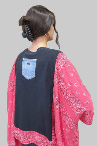 Bandana Banded Top, Black Rolling Stones