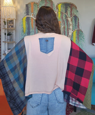 Band Tee Upcycled Flannel-Rolling Stones Peachy