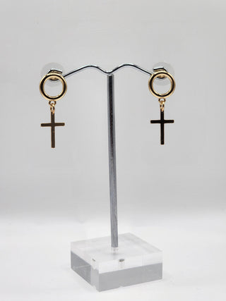 Gold Cross Dangle Earrings