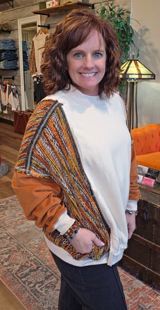 Fall Side Mix Knit Pullover Sweater