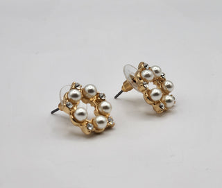 Medieval Gold Pearl Circle Earrings