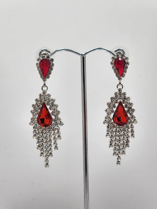 Silver Ruby Dangle Earrings