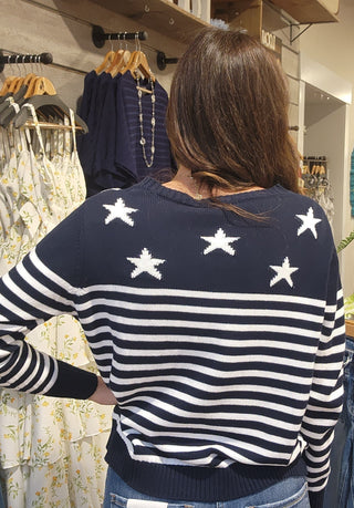 Striped Star Long Sleeve Sweater Top