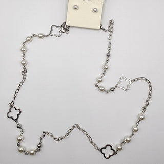 Clover Pearl Chain Necklace + Earrings