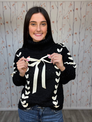 Black Bow Woven Sweater