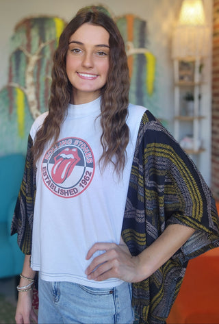 Banded Pullover Tee, Rolling Stones Zigzag Sleeve