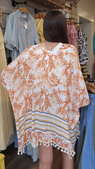 Leaf Print Tassel Kimono