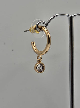 Half Gold Hoop with Dangle Diamond Earrings