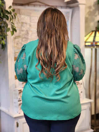 Textured Blouse with Lace Sleeves