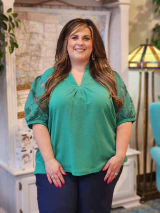 Textured Blouse with Lace Sleeves