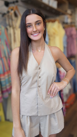 Halter V Neck Vest Romper