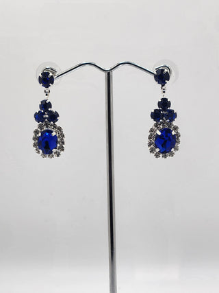 Silver Royal Blue Crystal Drop Earring