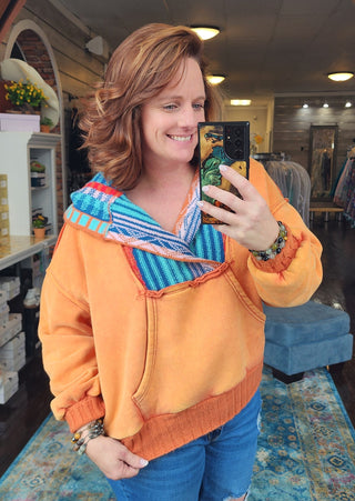 Washed Multi Color Thread Hoodie Pullover