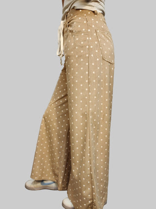 Wide Leg Corduroy Polka Dot Pants
