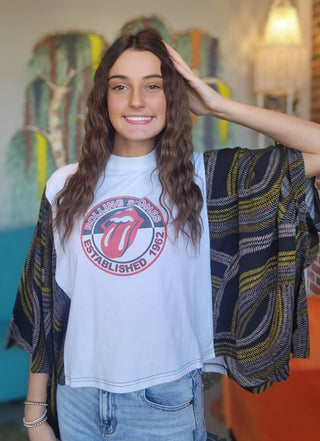 Banded Pullover Tee, Rolling Stones Zigzag Sleeve