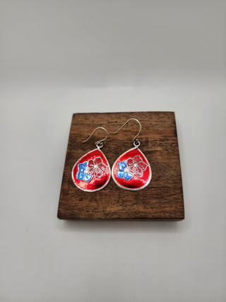 Pewter Red Flower Earrings