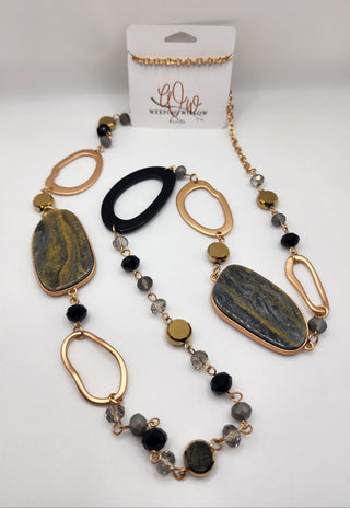 Long Gold Black Statement Necklace