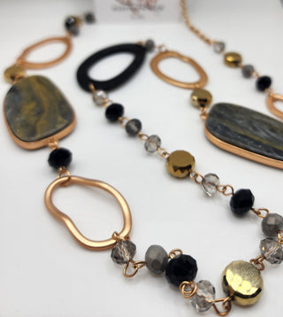 Long Gold Black Statement Necklace