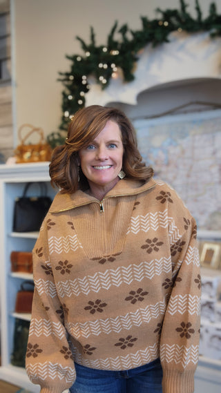 Mixed Jacquard Pullover Sweater