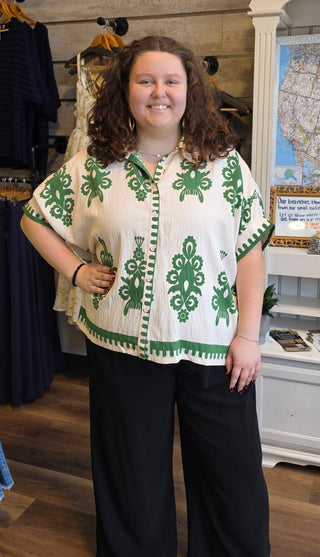 Plus, Abstract Button Down Top