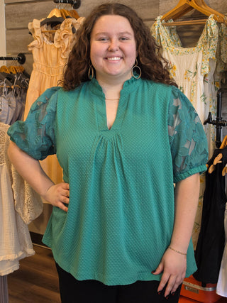 Textured Blouse with Lace Sleeves