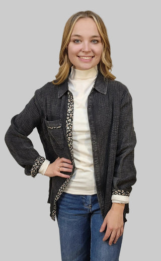 Mineral Washed Animal Print Top