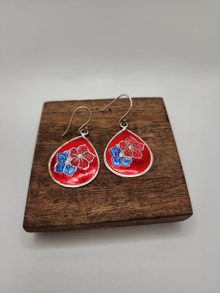 Pewter Red Flower Earrings