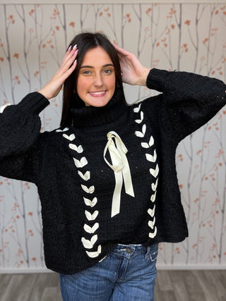 Black Bow Woven Sweater