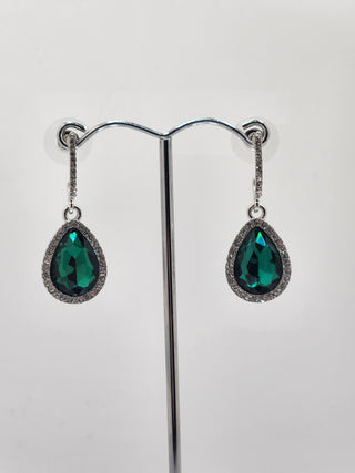 Silver Green Teardrop Earring