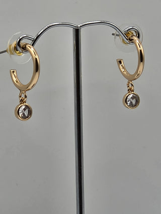 Half Gold Hoop with Dangle Diamond Earrings