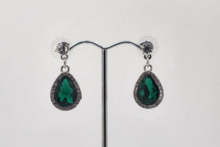 Silver Green Stud Teardrop Earring