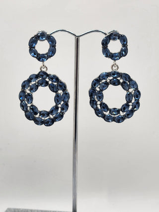 Deep Navy Silver Circle Earrings